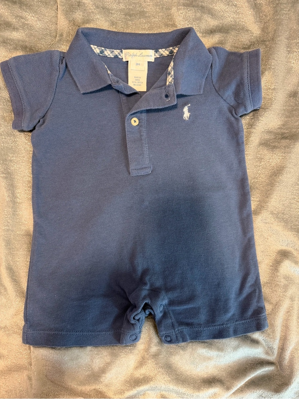 Ralph Lauren Navy Polo Romper with Embroidered Pony